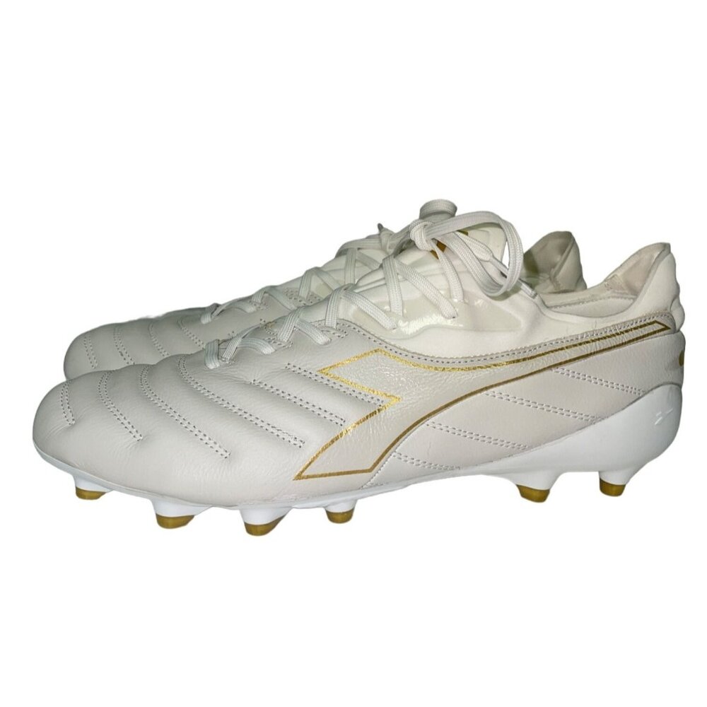Diadora Brasil Elite LT LP12 Men's Cleats Soccer White Gold Size 12.5 Italy NEW